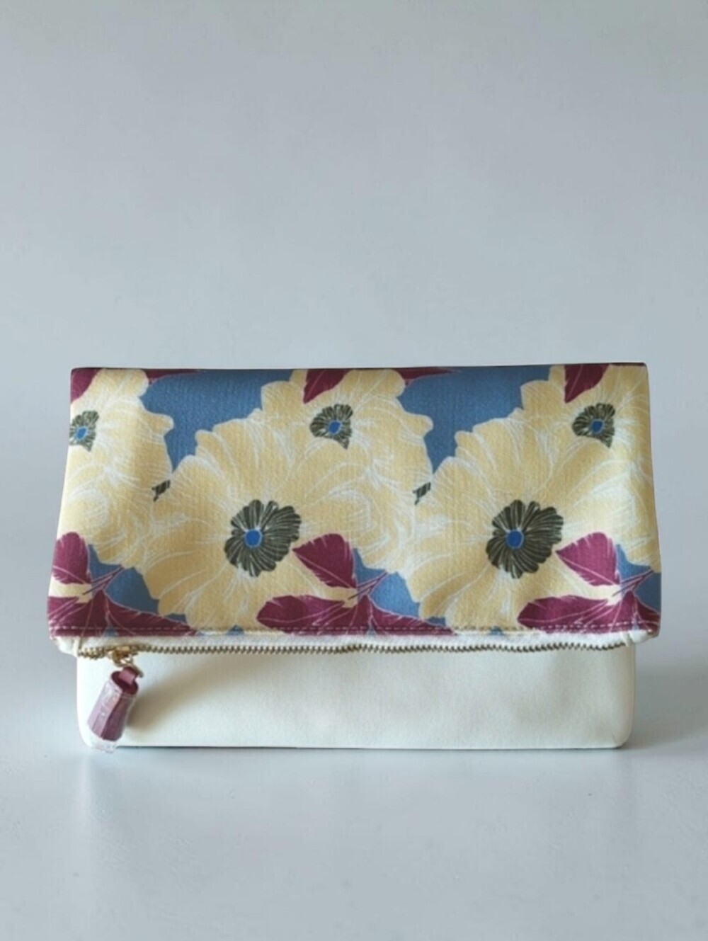 Rachel Pally Leather Trimmed Fold-over Clutch Light Floral Pattern NWOT
